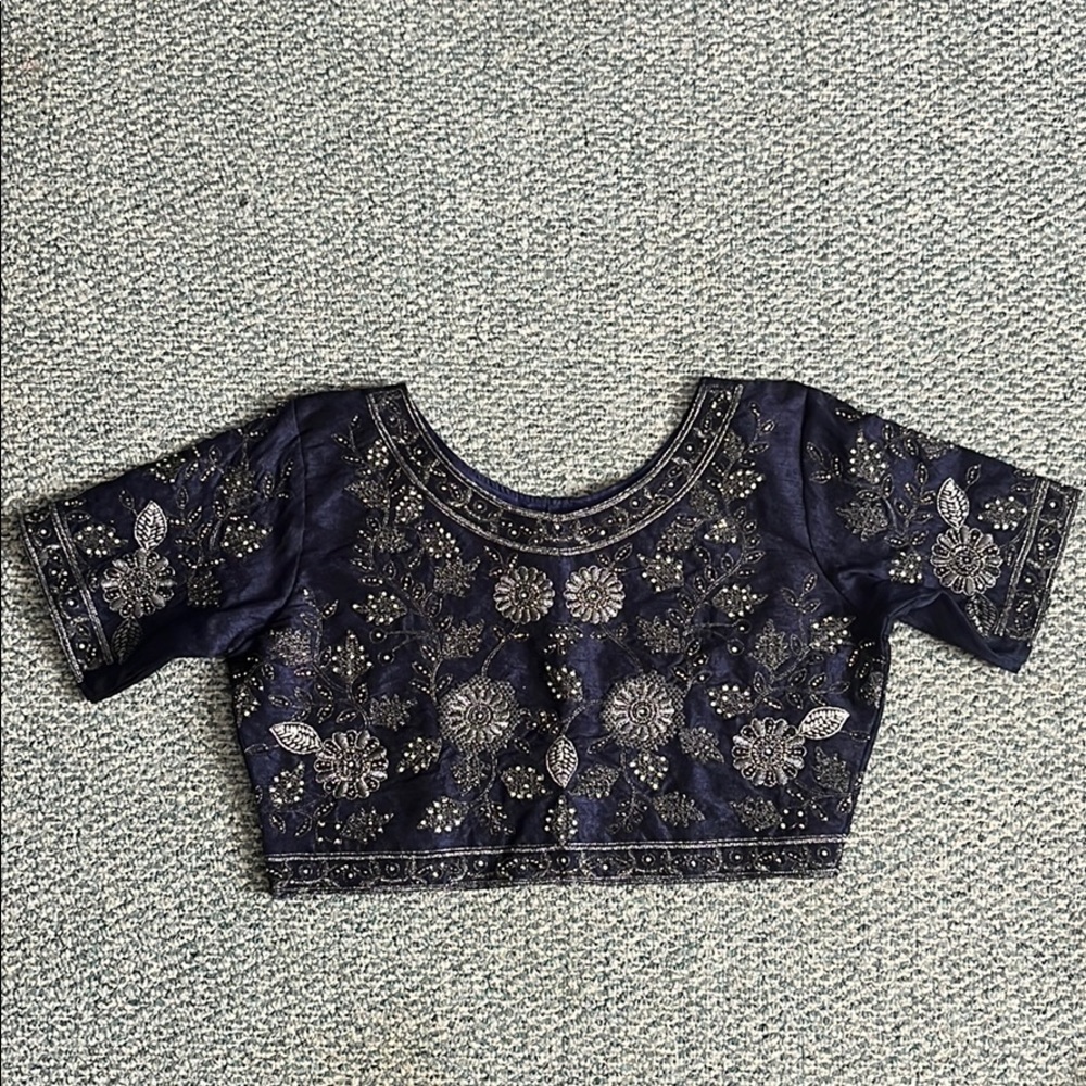 Saree top, blue and silver